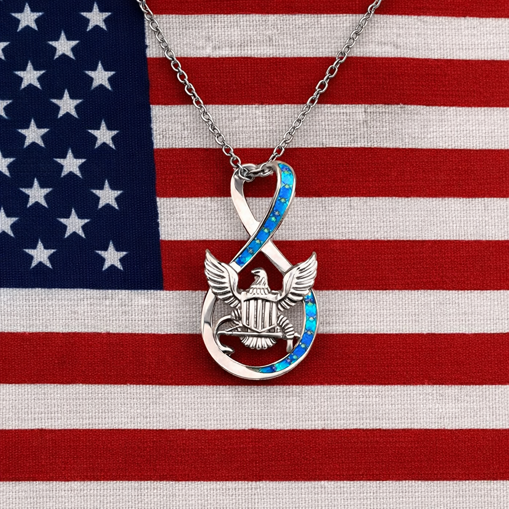 Infinity Opal Army Eagle Necklace