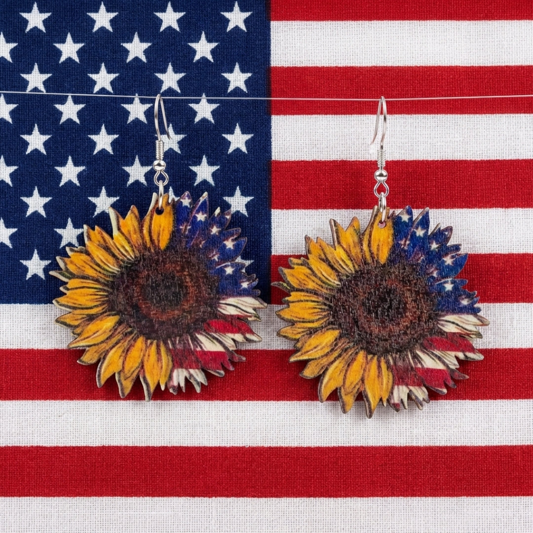 Wooden American Sunflower Earrings