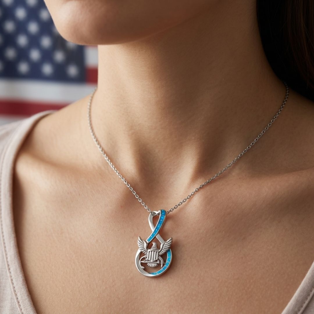 Infinity Opal Army Eagle Necklace